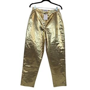 House of CB Dawna Metallic Gold High Waisted Tapered Trousers Pants Small NWT